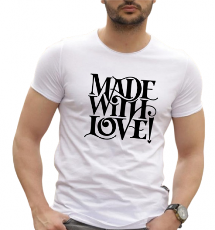 MADE WITH LOVE Designed Mens T Shirts Casual Round Neck Comfy Party Tshirt Gift